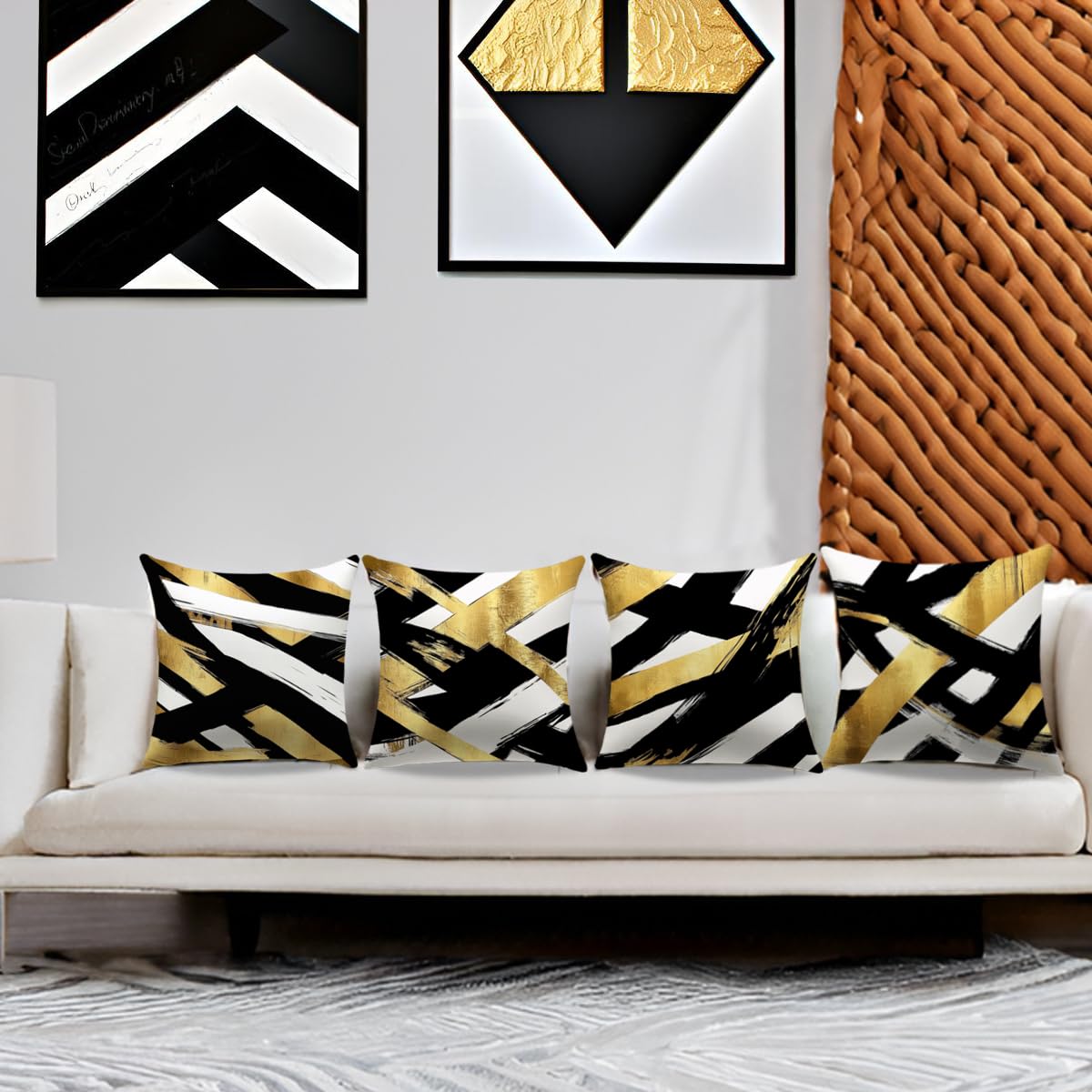 YAJTJX Black and Gold Pillow Covers Set of 4,18 x 18 inch Pillow Covers,Abstract Geometric Stripe Throw Pillows for Home Living Room Decor Sofa Couch Bedroom Pillow Cases