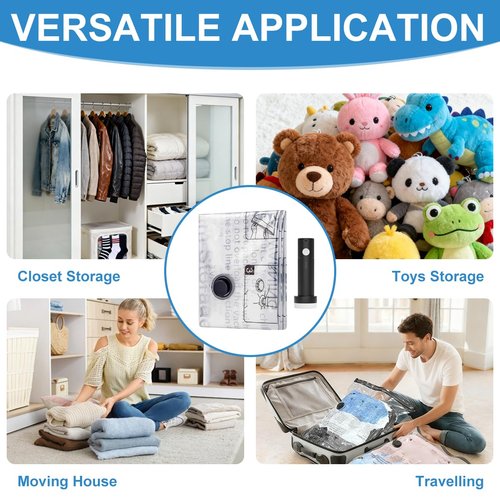 Space Saver Vacuum Storage Bag With Pump for Clothing,Travel Vacuum Seal Bag Vacuum Packing Bags for Luggage, Blankets, Bedding and Home Storage (10 Small)