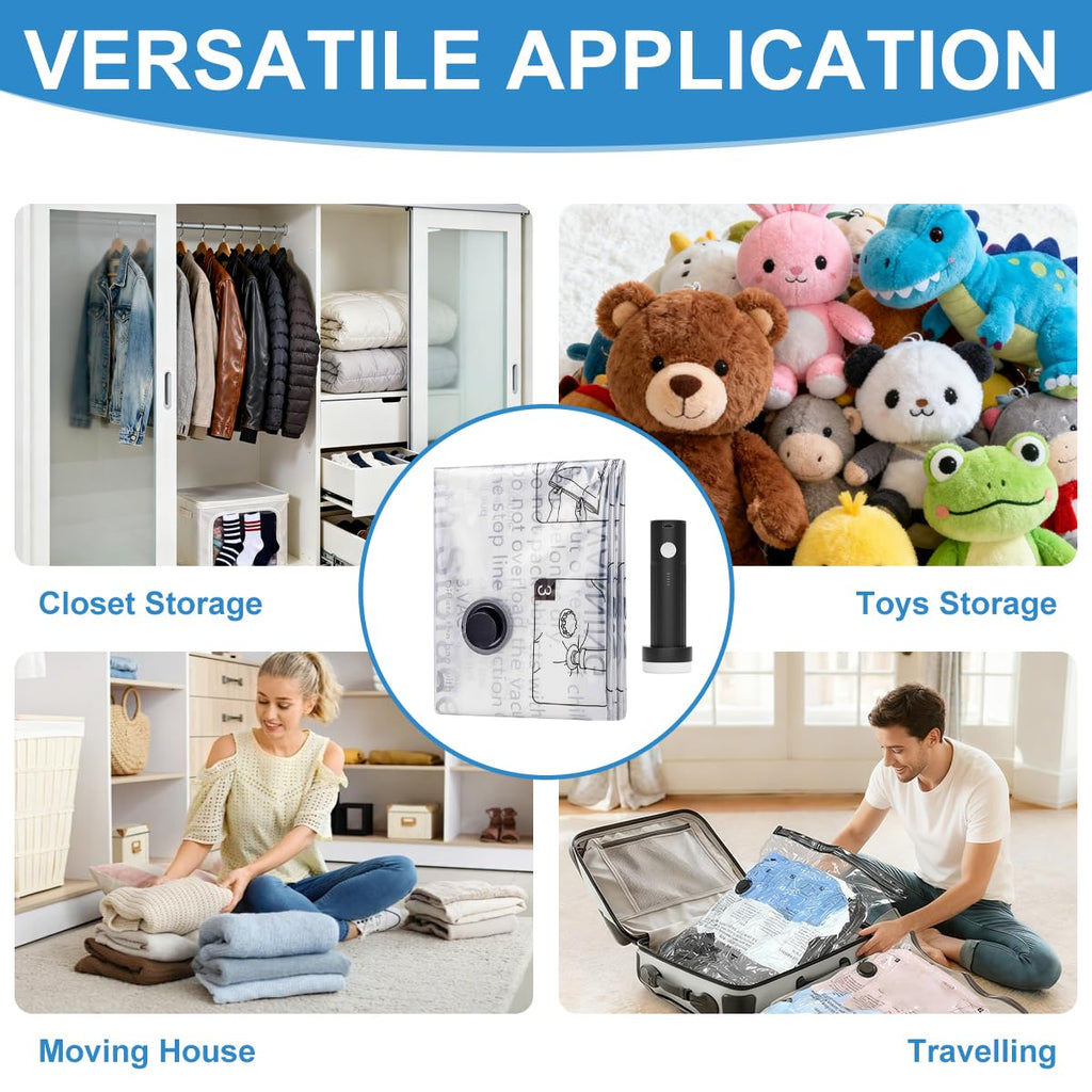 Space Saver Vacuum Storage Bag With Pump for Clothing,Vacuum Seal Bag Vacuum Packing Bags for Travel Luggage, Blankets, Bedding and Home Storage (13 Combo-5S+4M+4L)