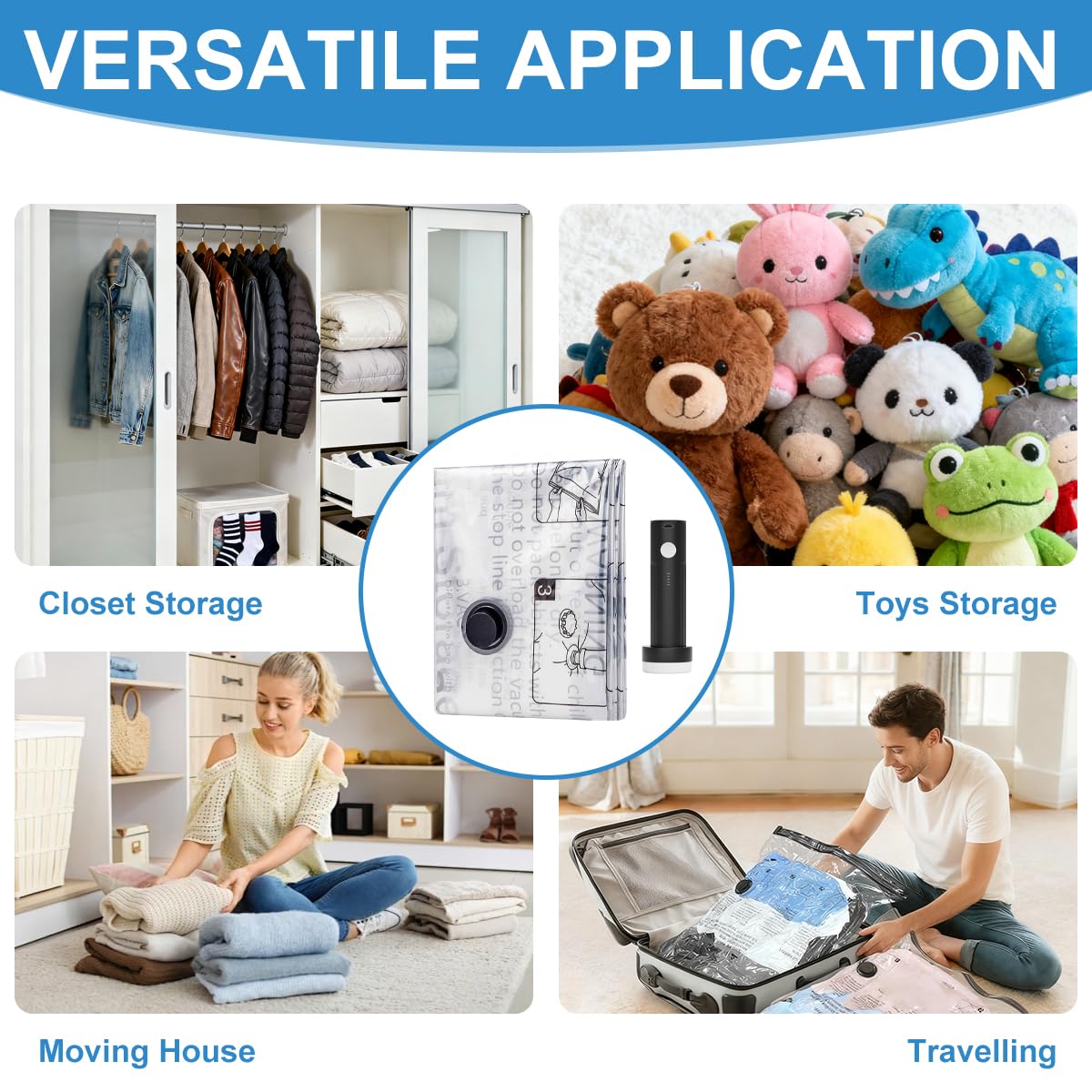 Space Saver Vacuum Storage Bag With Pump for Clothing,Vacuum Seal Bag Vacuum Packing Bags for Travel Luggage, Blankets, Bedding and Home Storage (13 Combo-5S+4M+4L)