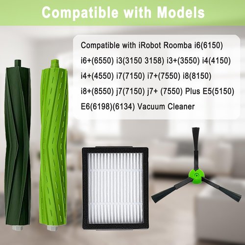 18 Pack Replacement Parts Accessories Compatible for iRobot Roomba i3 i3+ i7 i7+ i4 i6 i6+i8 i8+/Plus E5 E6 E7 J7 i5+j5+ I,E &J Series Vacuum Cleaner 2 Set of Roller Brush & 8 Filters & 8 Side Brushes