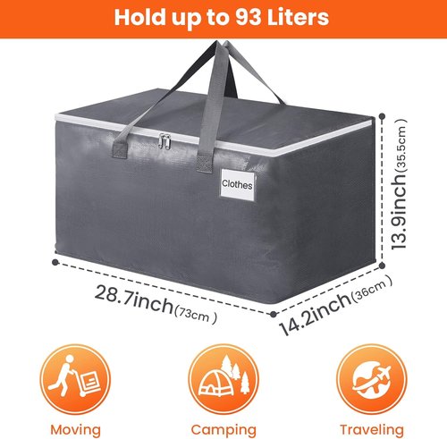 BlissTotes Large Storage Bags - Heavy Duty Moving Bags with Zippers & Handles | 93L, 6 Pack