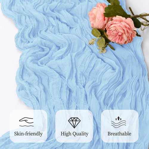 RealBox 6 Pack Baby Blue Cheesecloth Table Runner 17x108 Inch Semi Sheer Boho Gauze Cheese Cloth Fabric Table Runners, for Wedding Party Baby Shower Birthday Home Decor Garden Farmhouse