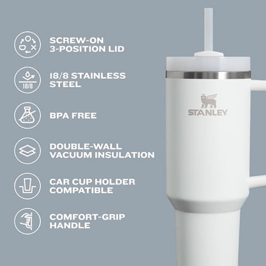 STANLEY Quencher H2.0 Tumbler with Straw 40 oz | Flowstate 3-Position Lid | Cup Holder Compatible for Travel | Insulated Stainless Steel Cup | BPA-Free | Black