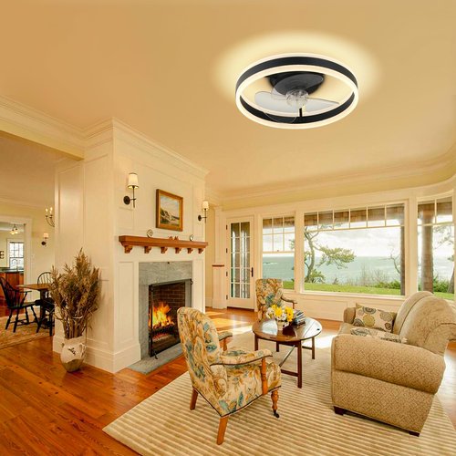 Low Profile Ceiling Fans with Light,16in Flush Mount Ceiling Fan with 6 Wind Speeds,Ceiling Fan Light with Remote for Bedroom,Living Room( Black )