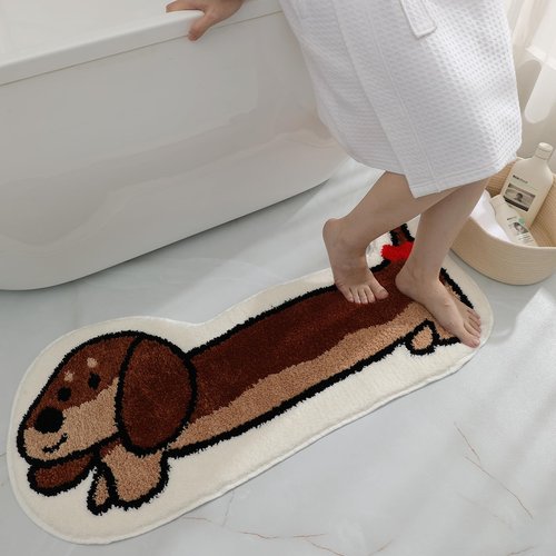 FANC GUY Cute Funky Dachshund Dog Design Super Absorbent Bath Mat Fun Machine Washable Non Slip Bathroom Rugs Oversized Plush Shower Living Room Decoration Floor Mats