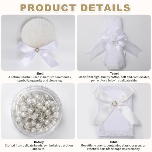 Baptism Candle Set for Boys and Girls,White 5 PCS Baptism Kit Catholic Candle,Baptismal Towel,Shell,Rosary,Bible for Baptismal Christening First Communion Gift,Velas para Bautizo De Niño o Niña