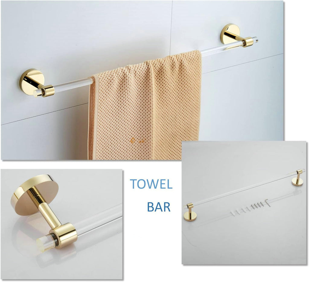 Bathroom Hardware Set Acrylic Gold - Bathroom Accessories Set Towel Bar Towel Rack Set - Wall Mounted Bath Towel Holder Toilet Paper Holder Set 4 Pieces SHUNLI