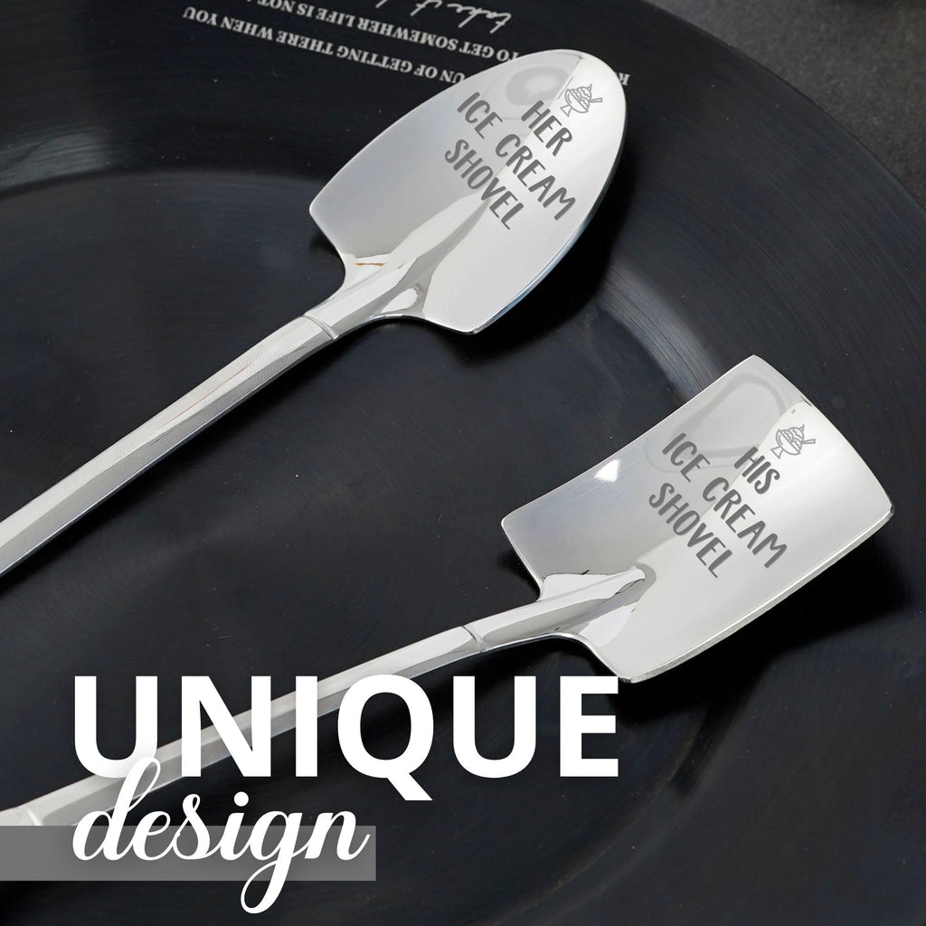 INNObeta Ice Cream Spoons, 2 Pcs Engraved Ice Cream Shovels, His and Her Gifts