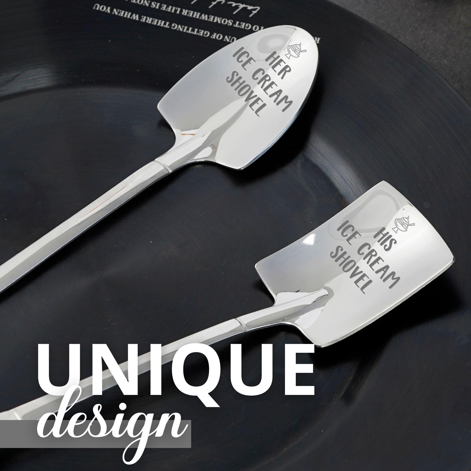 INNObeta Ice Cream Spoons, 2 Pcs Engraved Ice Cream Shovels, His and Her Gifts