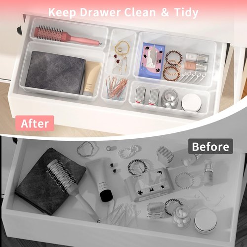 25 PCS Plastic Drawer Organizer Set - Clear Non-Slip Storage Bins for Makeup, Jewelry & Office | Versatile Trays