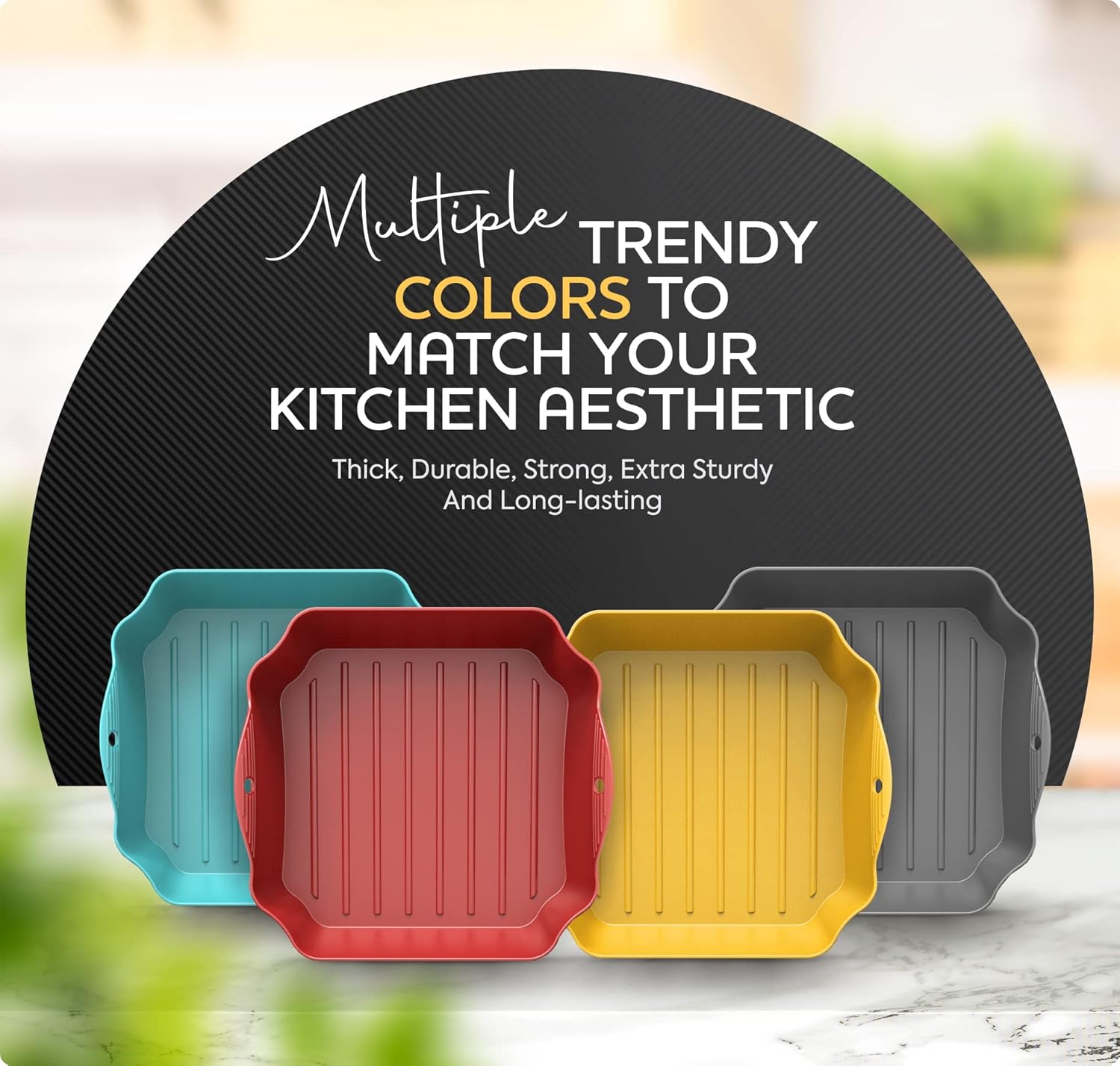 Zip Standing Reusable Silicone Air Fryer Liners - 7.5" Square for 4-7QT Air Fryers with Handles & Holes