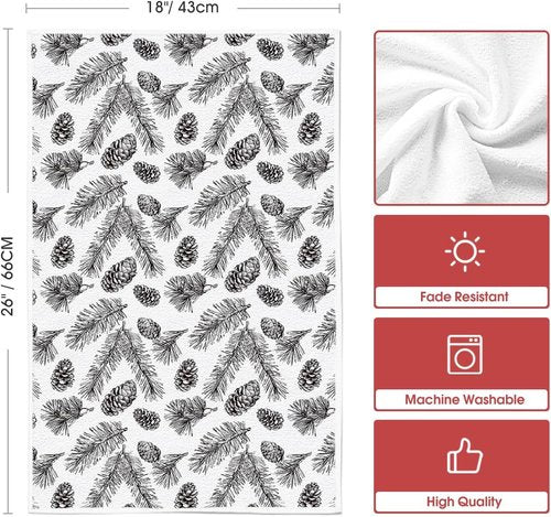 Artoid Mode Kitchen Towels - Brown Pinecone & Pine Branch Design | 18x26 Inch Set of 2 for Farmhouse Decor
