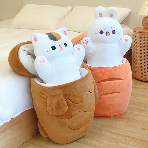Karoeiwa Cute Taiyaki Cat Plush Pillow Small Size 11.8 inch Kitten Inside Fish 2 in 1 Kitty Stuffed Animal Ultra Soft Plushies Toys Gifts for Kids Girlfriend Orange