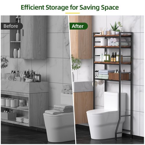 Over The Toilet Storage Rack,4-Tier Over Toilet Bathroom Organizer with Adjustable Wooden Shelves,Freestanding Space Saver Bathroom Cabinet Shelves Over Toilet,Over Toilet Storage, Vintage Brown