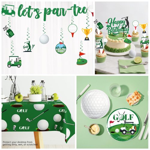 192pcs Golf Party Decorations, Golf Birthday Decorations with Golf Plates and Napkins Set, Pennant Banner Tablecloth Cupcake Topper Balloon, Etc. for Golf Birthday Party Decorations, Serves 25