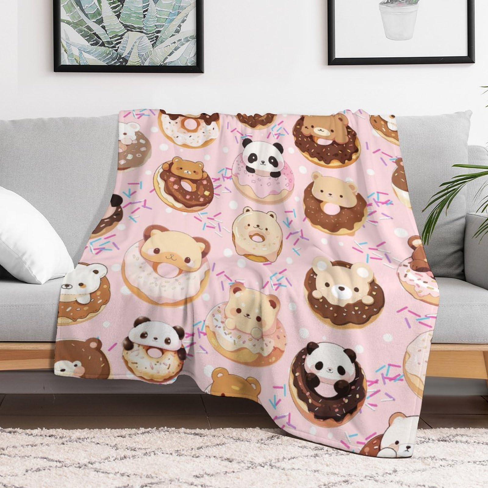 Donut Throw Blanket - Soft Flannel Donut Blankets for Girls Boys Kids Donut Lovers - Warm Food Throw Blankets for All Season Lap, Chair, Sofa - 50"x40"