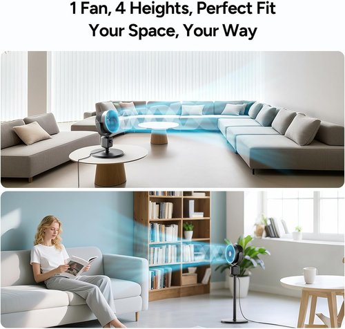 DR.PREPARE Pedestal Fan - Adjustable Height 16-34" Air Circulator with 70° Oscillation & 3 Speeds for Home & Office