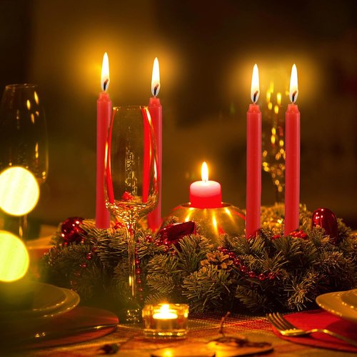 Amyhill 72 Pcs Christmas Pyramid Candles - 4 Inch Red Taper Candles for Tree Decorations | Traditional Chime Design