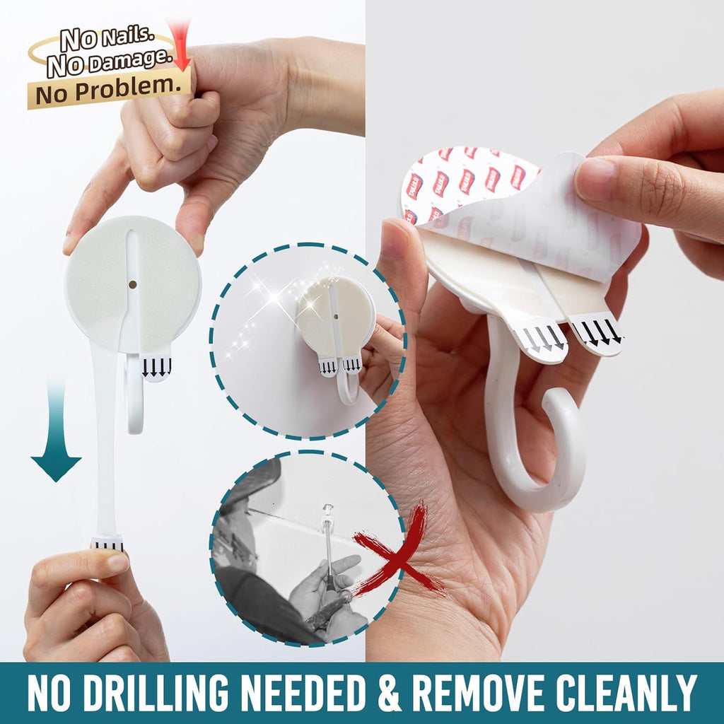 TAILI Heavy-Duty Adhesive Ceiling Hooks - No-Drill Removable Wall Hooks for Plants & Lights | 4 Pack White