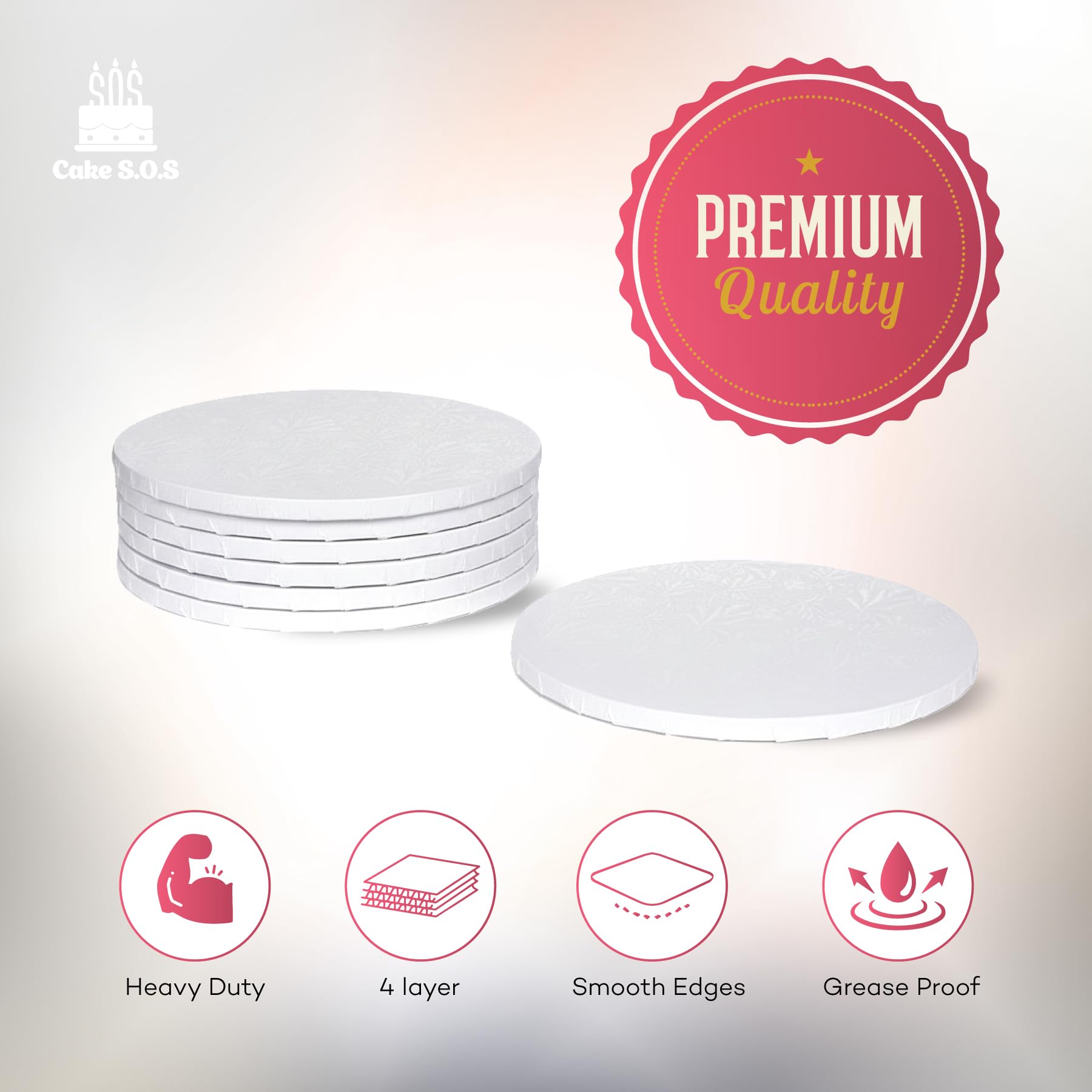 10 Inches White Round Sturdy Cake Board Drums for Displaying Cakes, 1/2 Inch Thick, (6-Pack)