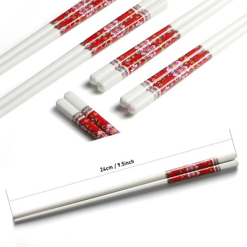 IQCWOOD Chopsticks Reusable, 5 Pairs Bone China Ceramic Chopsticks, Dishwasher Safe, Classic Chinese Style Chop Sticks Gift Sets, 9.5 Inch/24cm