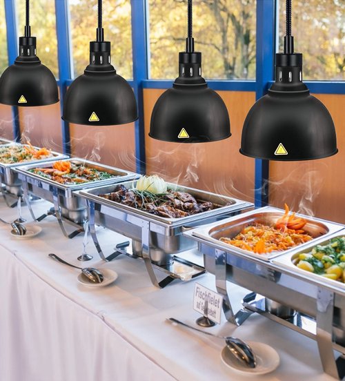 JIAWANSHUN Retractable Heat Lamp for Food with 250W Heating Bulb for Restaurant Hanging Food Warmer Lamp Buffet or Home Use Pizza Warmer