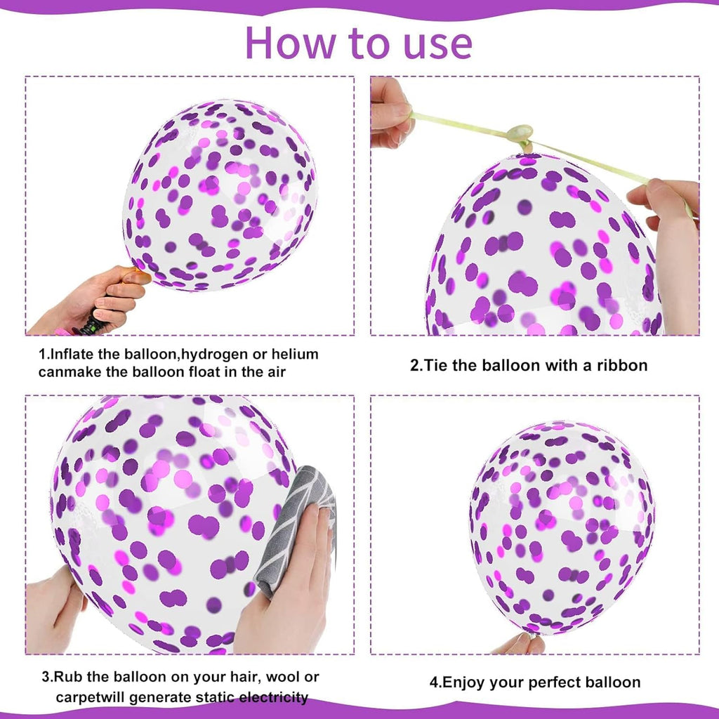 Regine Switzerland 50PCS 12-Inch Metallic Pink & Purple Confetti Balloons - Perfect for Party Decorations