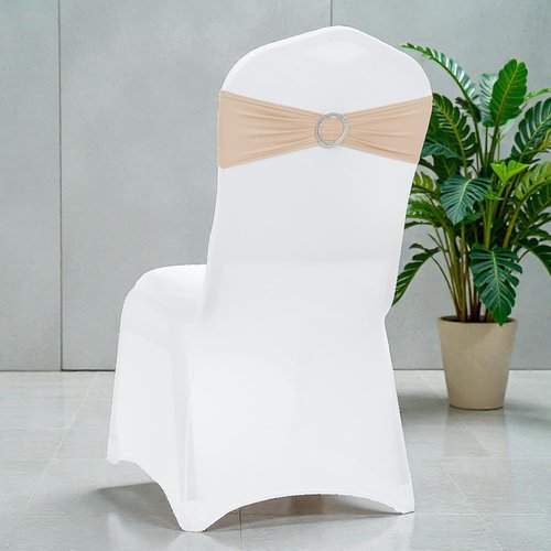 MDS Premium Stretch Spandex Chair Sashes - 100 Pack Universal Elastic Covers for Weddings & Events | Champagne Gold