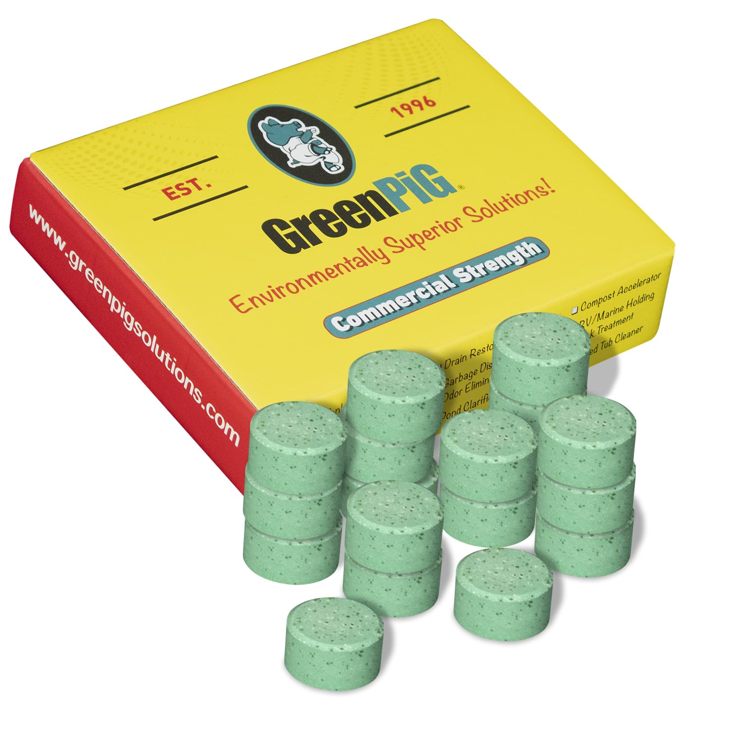Green Pig Septic Tank Treatment Pucks – Enzyme & Bacteria-Based Treatment for Preventative Septic Maintenance, Helps Reduce Odors & Buildup, 3-Year Supply (18 Pucks)