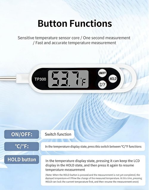Digital Display Food Thermometer - 304 Stainless Steel Probe | Fast, Accurate Measurements, Waterproof