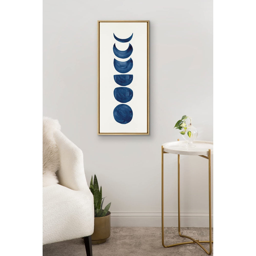 Kate and Laurel Sylvie Linear Moon Phases Framed Canvas Wall Art by Teju Reval of SnazzyHues; 18x40 Gold; Decorative Moon Art for Wall