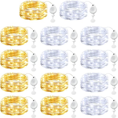 Brightown 14 Pack LED Fairy Lights - Warm White & White Battery Operated | 7ft Waterproof Silver Wire for DIY Decor