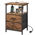 Fixwal Night Stand with Charger Station, Nightstand with Charging Station & Fabric Drawers，Rustic Brown