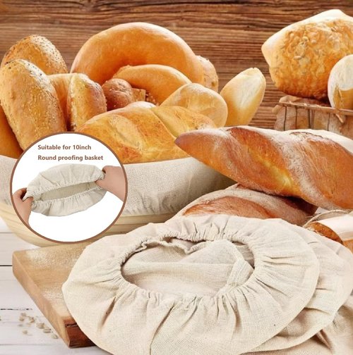 KOACKL Bread Proofing Basket Cloth Liners, 3 Pcs 10 inch Round Bread Proofing Cover, Reusable Sourdough Bread Baking Supplies-Proofing Linen Cloth for Fermented