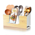 UPODA Utensil Holder Large Iron Flatware Container with 3 Compartments Countertop Wall-mounted Kitchen Utensil Storage (White)