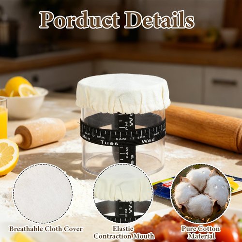 5Pcs Sourdough Starter Jar Cover Cloth, Unbleached Fabric Bread Fermentation Cover Reusable Linen Covers for Container, Tops Breathable Elastic Fabric Covers for Wide Mouth and Normal Mouth