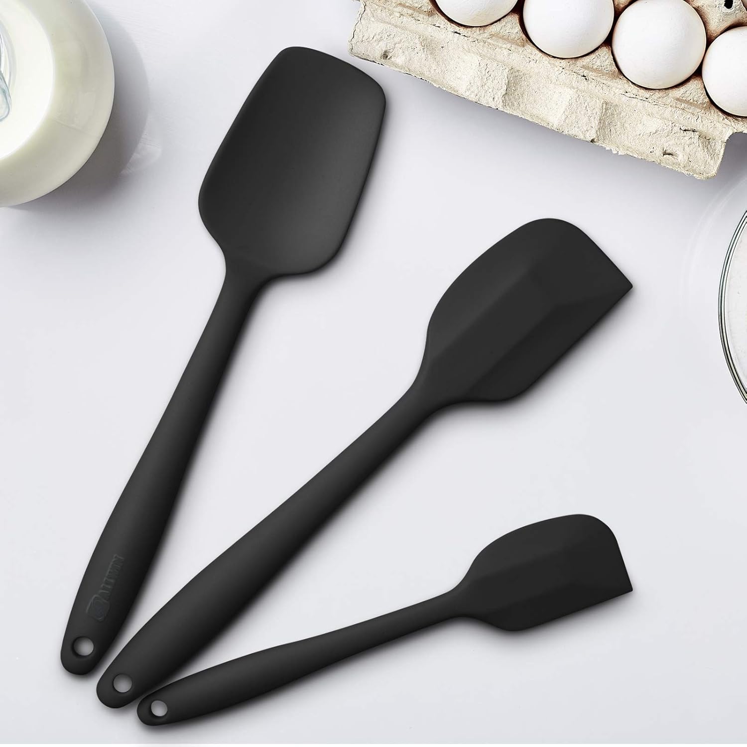 Skiennix Silicone Spatula Set - Ergonomic High Heat-Resistant Design | 3-Piece Non-Stick Black Spatulas