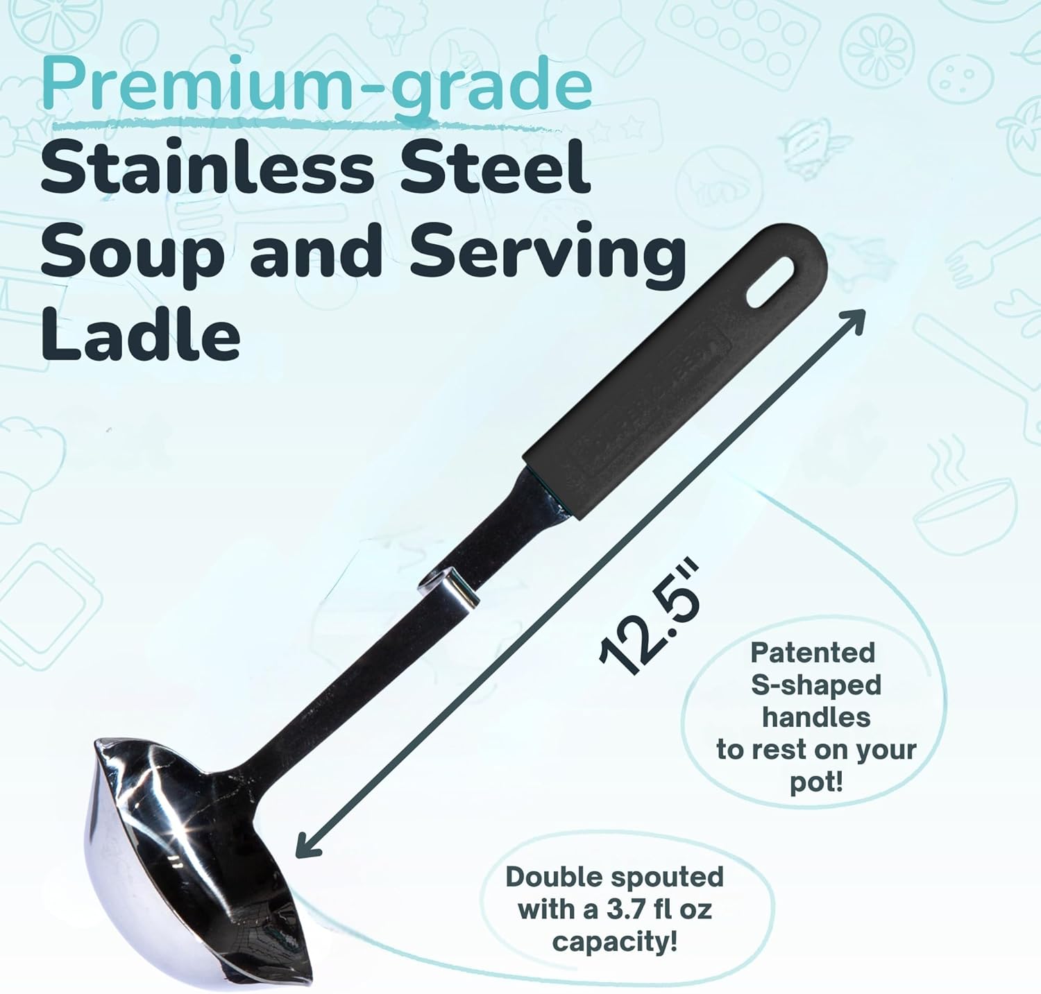 Souper Cubes | Lori Greiner No Mess Stainless Steel Soup Ladle - Silicone Handle, Charcoal Color