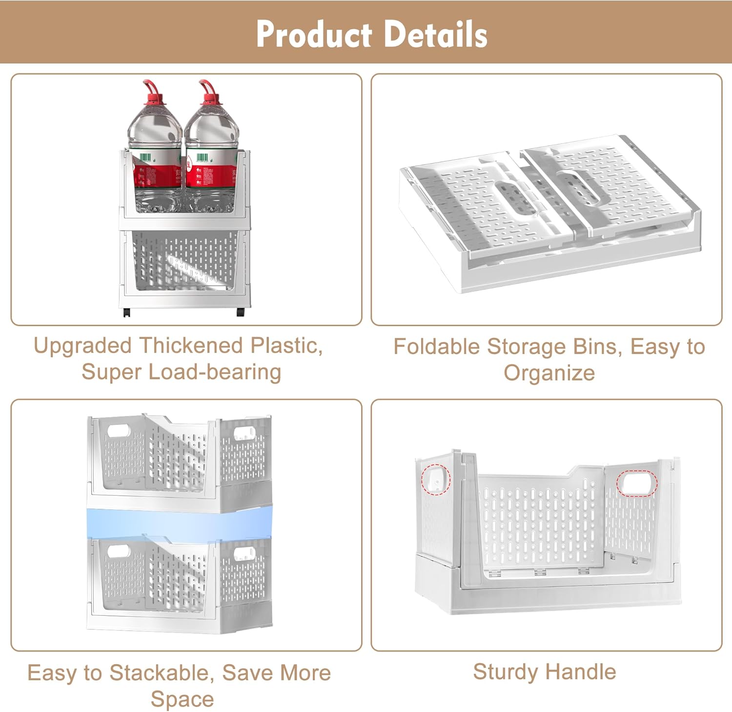 Stackable Plastic Storage Baskets by [Brand Name] - 3 Pack Foldable Organizers with Wheels | Versatile Storage for Home & Office