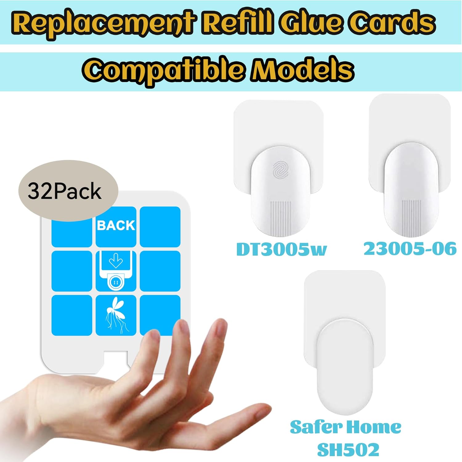 Saferr Home Fly Trap Refill Glue Cards - 32 Pack Compatible with SH502 & DT3005W | Effective Indoor Insect Control
