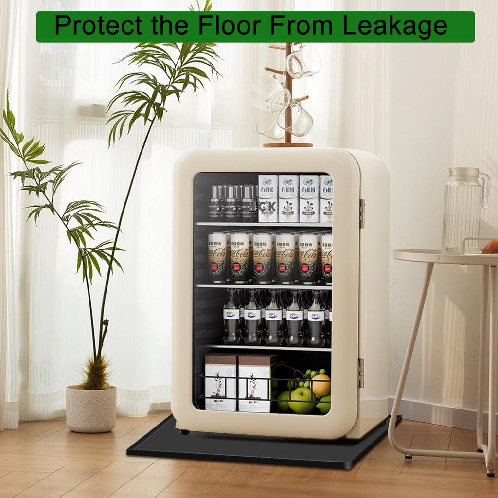 Mini Fridge Silicone with Raised Edge, 24"x 24" x 0.8" Mini Fridge Mat for Freezer Protect From Appliance Leaks Water Spills, Under Refrigerator Mat Easy to Clean (Black)