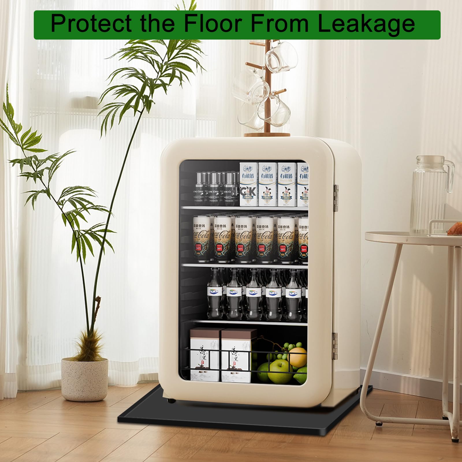 Mini Fridge Silicone with Raised Edge, 24"x 24" x 0.8" Mini Fridge Mat for Freezer Protect From Appliance Leaks Water Spills, Under Refrigerator Mat Easy to Clean (Black)