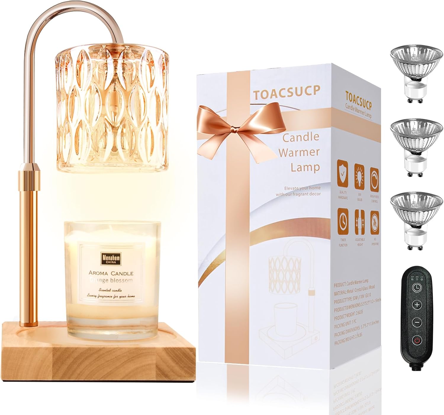 Skiennix Candle Warmer Lamp - Adjustable Height & Dimmable | 3 Bulbs & Timer | Perfect Gift for Women & Home Decor