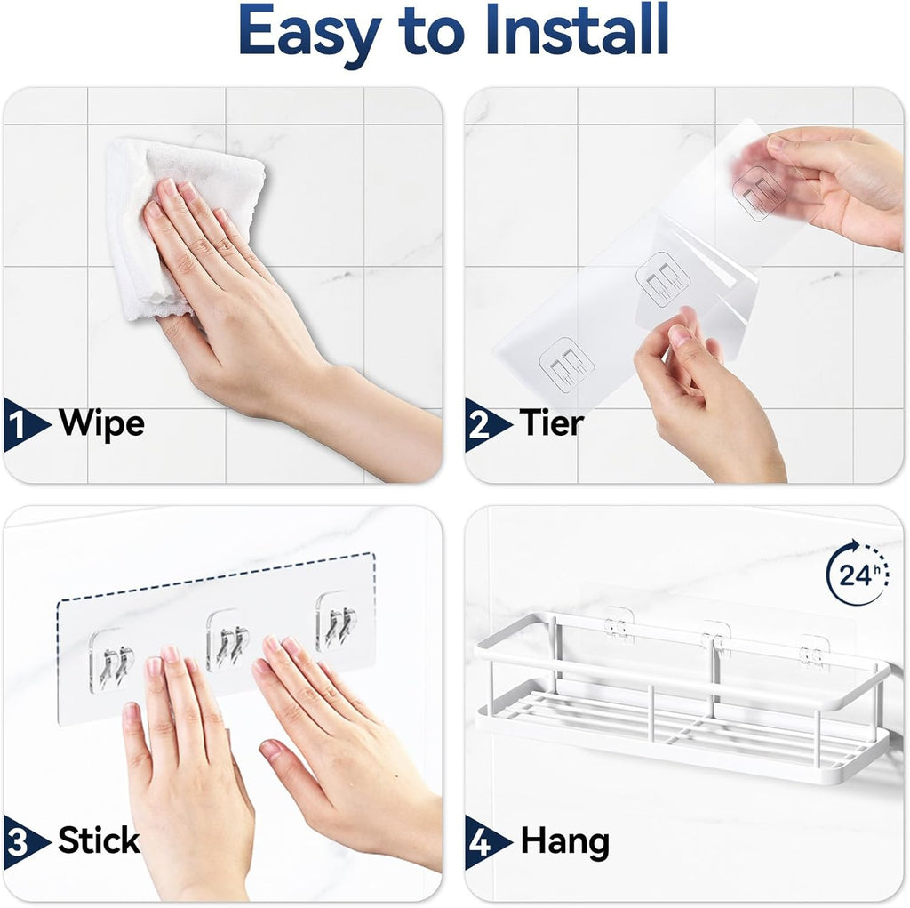 YASONIC Shower Caddy - No Drill Bathroom Organizer with Removable Hooks | Rust Proof, White, 2 Pack