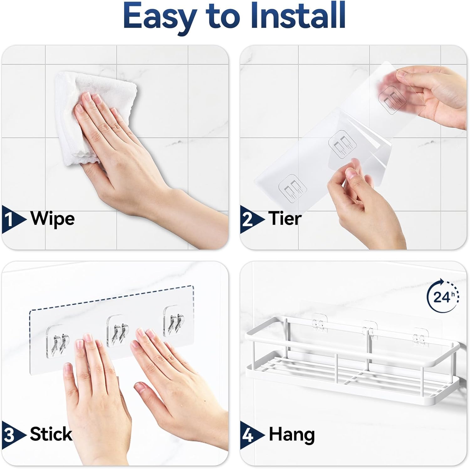 YASONIC Shower Caddy - No Drill Bathroom Organizer with Removable Hooks | Rust Proof, White, 2 Pack
