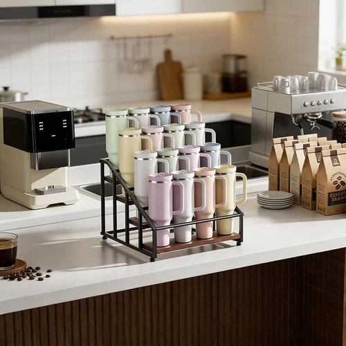 MOJOHAND 4-Tier Stanley Tumbler Organizer - Holds 16 Tumblers & Water Bottles | Versatile Pantry & Kitchen Storage