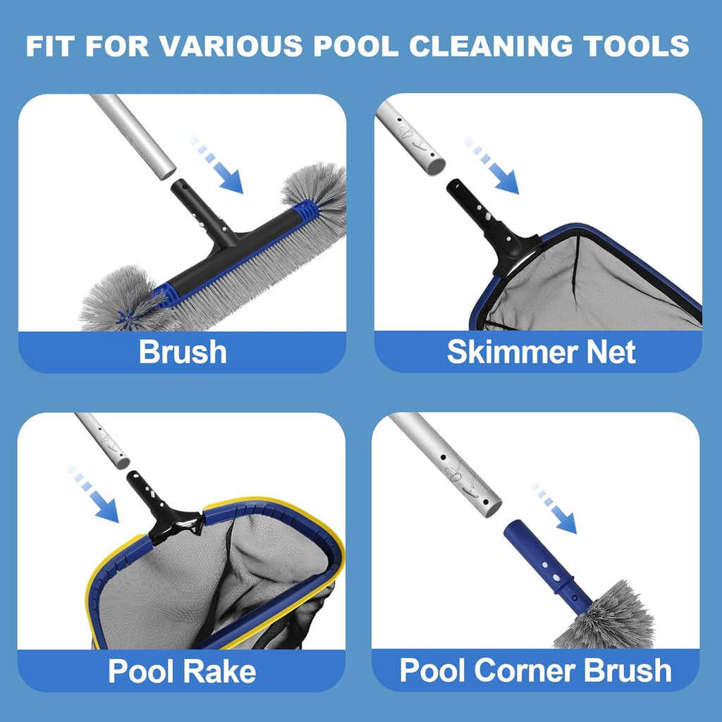 Poolvio 5-in-1 Pool Cleaning Kit - Semi-Deep Skimmer Net, Aluminum Leaf Rake & 20' Brush with 13' Pole