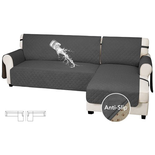 Easy-Going Waterproof Sectional Couch Covers with Chaise 2-Piece Non Slip L Shape Sofa Cover for Dogs Leakproof Furniture Protector Cover with Adjustable Strap for Pets (Large, Dark Gray)