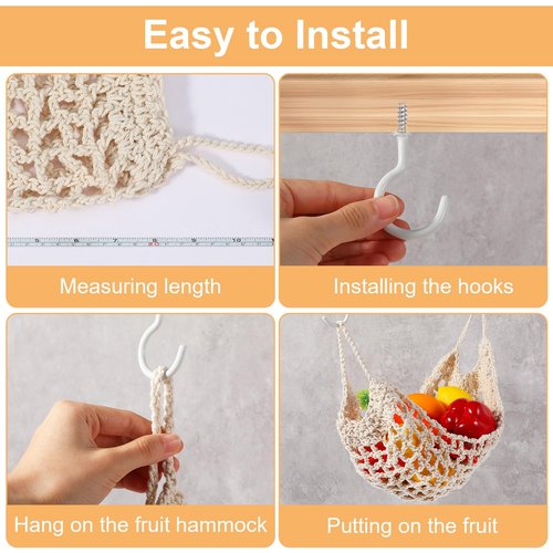 Guduling Fruit Hammock Under Cabinet,Hanging Fruit Hammock,Fruits Hammocks for Kitchen Hand-Woven Boho Fruits Holder Net Organization Banana Basket for Home Dining Room Cabinet Decor